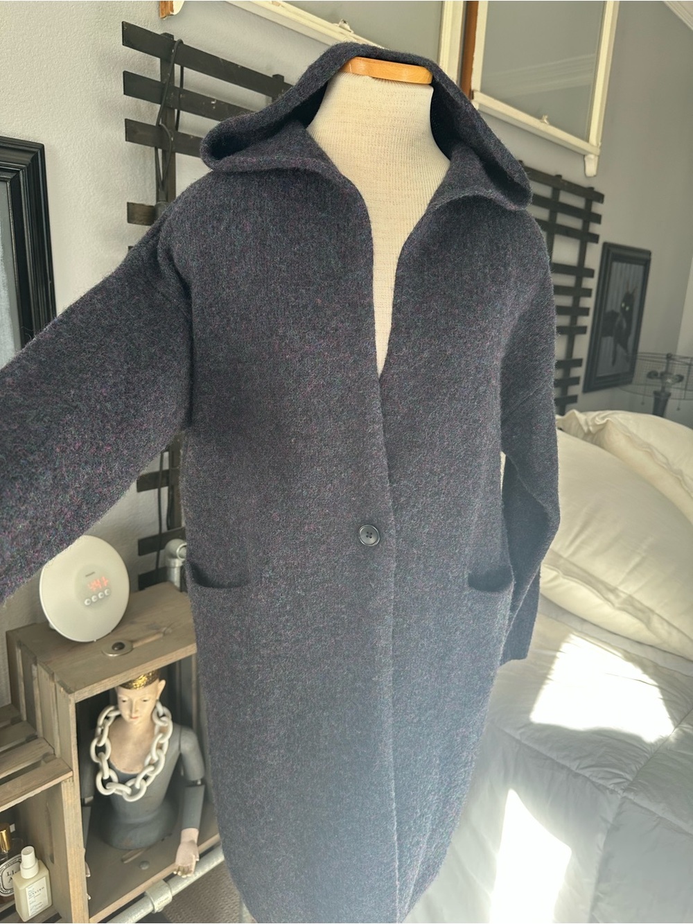 Uniqlo Hooded Knit Coat 100% Wool size Small - Picture 13 of 13